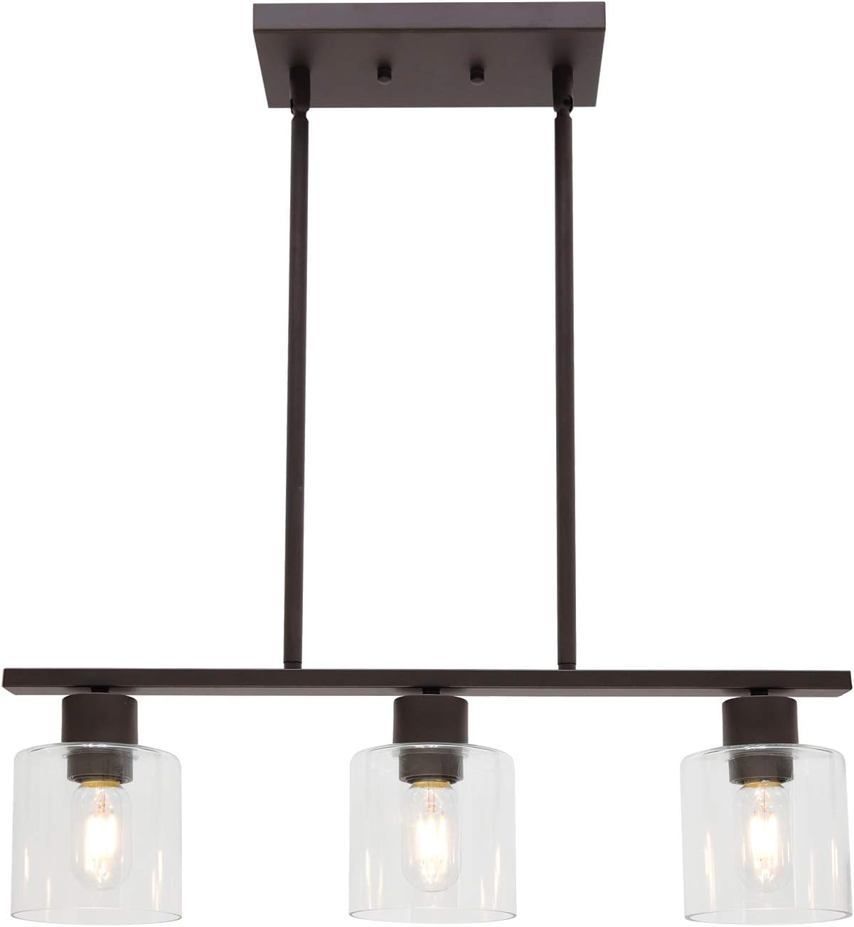 ELUZE 3 Light Vintage Pendant Lighting, Industrial Oil Rubbed Bronze with Clear Glass Shade, for Kitchen Lamp for Hotels Hallway Shops Cafe Bar Chandelier Light Fixtures