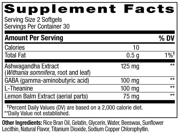 Image of OLLY Ultra Strength Goodbye Stress Softgels, GABA, Ashwagandha, L-Theanine and Lemon Balm, Stress Relief Supplement - 60 Count