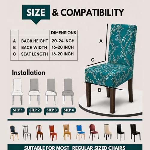 Image of Polycotton Printed Dining Table Cloth with Dining Chair Covers,Slipcovers (6 Seater Table Cover + 6 Chair Cover) (Green Tree)