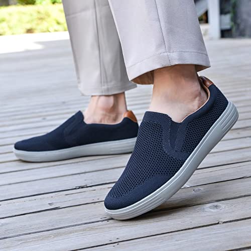Konhill Men's Slip On Sneaker - Knit Walking Loafers Memory Foam Driving Work Skate Shoes Arch Support Slip Resistant Shoes 7.5 Us Navy 40 #TOP4