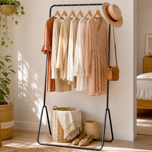 Lukzer Black Garment Stand/Coat Hanger – Stylish & Durable Clothes Rack for Home or Office, Perfect for Organizing and Displaying Coats, Suits, Dresse