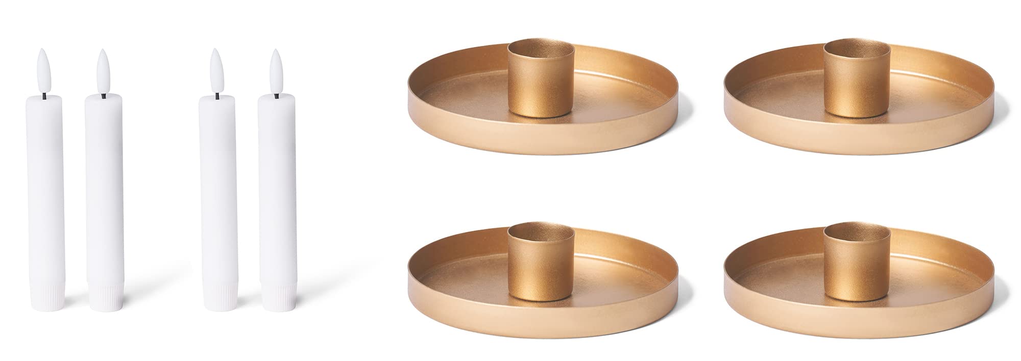Novaliv 4 x świecznik 9 cm, metalowy stojak na świece, złoty świecznik ze świecami LED, bezpłomieniowy, zasilany bateriami, dekoracja stołu