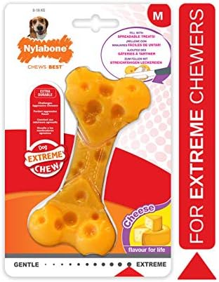 Nylabone Extreme Tough Dog Chew Toy Cheese Bone, Durable, Cleans Teeth, Cheese Flavour, Medium, for Dogs Up to 16 kg