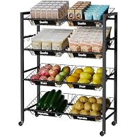 IBUYKE 25.2" W Metal Rolling Snack Cart with 8 Removable Basket (Black, TLJ025B)