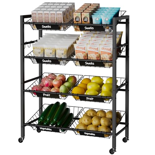 IBUYKE Großer Küchenwagen zur Aufbewahrung von Obst und Gemüse,Metall Snackwagen mit 8 herausnehmbaren Körben,Servierwagen mit Rollen für Gemüse,Zwiebeln und Kartoffeln,Schwarz TLJ025B