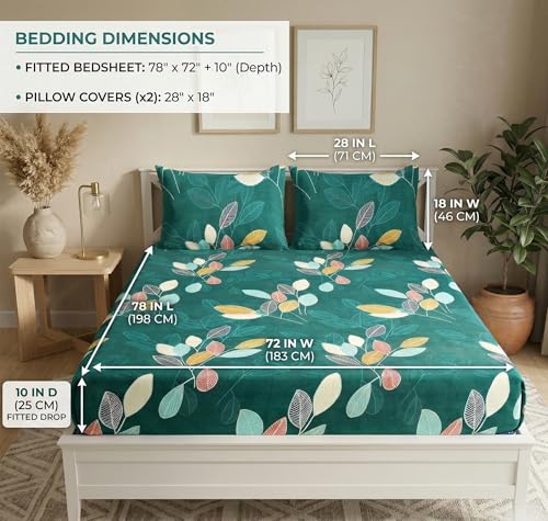 Image of BSB HOME 210 TC Cotton Double Bedsheet with 2 Pillow Covers, Soft Breathable Fabric, Elastic Fitted Sheet, Wrinkle Resistant, Deep Pocket Fit - 78 x 72 + 10 Inches (Spruce Green)