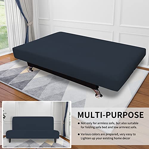 Image of Easy-Going Stretch Medium Futon Slipcover Armless Futon Cover Dark Blue