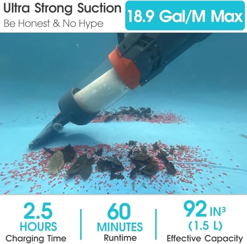 Image of Cordless Pool Vacuum-True Powerful Suction 18.9GPM, 96inch, 1H Runtime, 25m Fluff Ultra Fine Filter,Handheld Rechargeable Hot Tub Cleaner with Poles for Above Ground&Inground Pool