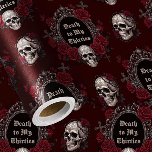 LeZakaa 40th Birthday Wrapping Paper for Women Men Gothic Death to My Thirties with Roses Gift Wrap Death to My 30s Party Favors 40 Years Old Birthday Party Supplies 17in x 16.4ft