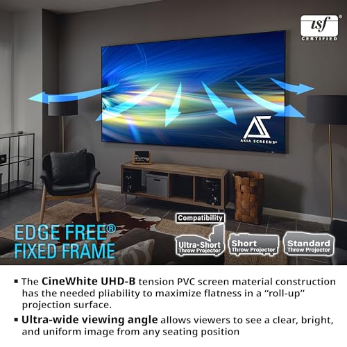 Image of Akia Screens 145 Inch Edge Free Fixed Frame Projector Screen 16:9 8K 4K Ultra HD 3D Ready CINEWHITE UHD-B 1.3 Gain Wall Mounted Indoor Home Theater Screen for Projector - AK-NB145H.