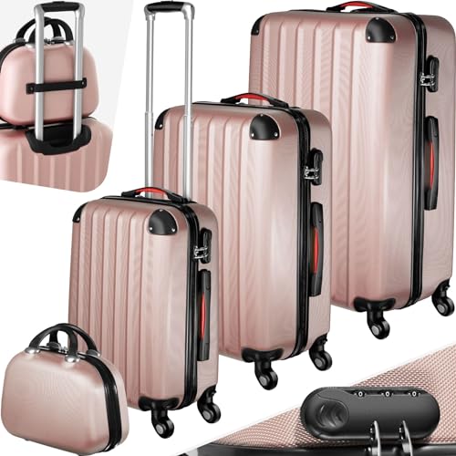 TecTake Set Valigie Pucci, Set di Valigie con Rotelle Girevoli a 360°, Beauty Case Incluso, Trolley da Viaggio, Serratura di Sicurezza, Adatto per Tutti i Tipi di Viaggi - Rosa Dorato