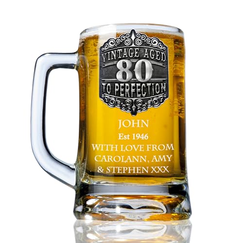 De Walden Men's 80th Birthday Personalised Pewter Vintage Feature Beer Glass Tankard 80 Gift Idea