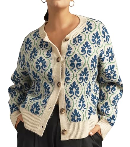 Floral Cardigan Sweaters for Women Lightweight Button Up Flower Printed Pattern Cardigans Fall Knit Sweater Tops4