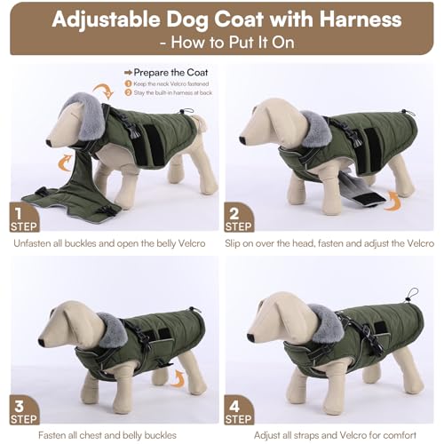 ASENKU Hundemantel Winter für Kleine, Mittel & Grosse Hunde, Hundemantel mit Geschirr Wasserdicht Winddichtes Reflektierender, Warme Hundejacke Mit Brustgurt Winterjacken & Wintermäntel für Hunde M