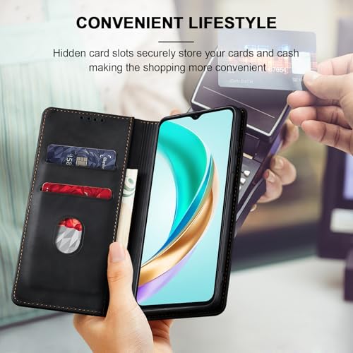Image of Jasonyu Case for Honor X6B Leather Wallet Flip Cover with Card Holder,Kickstand, Magnetic Closure,TPU Shockproof Phone Case Compatible with Honor X6b (Black)
