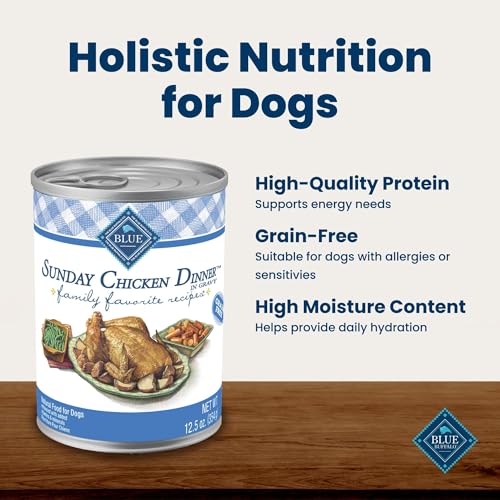 Blue Buffalo Family Favorite Recipes Sunday Chicken Dinner in Gravy Natural Wet Dog Food for Adult Dogs, Grain-Free Recipe with Natural Ingredients, Vitamins & Minerals, 12.5-oz. Can (12 Count)