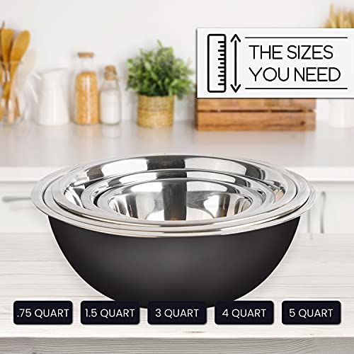 Image of WHYSKO Meal Prep Stainless Steel Mixing Bowls Set, Home, Refrigerator, and Kitchen Food Storage Organizers | Ecofriendly, Reusable, Heavy Duty (Black)