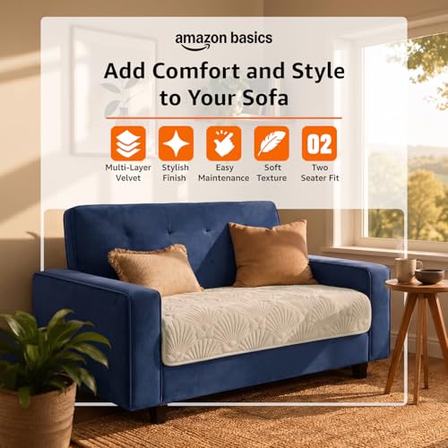 Image of Amazon Basics - Velvet Quilted Make Your Own Sofa Cover |70 x 120 cm|Microfiber Sofa Slipcover (Damask,Cream, 2 Seater)