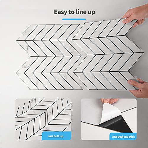 Art3D 10-Sheet Herringbone Peel And Stick Backsplash, Self Adhesive Marble Tiles Stick On Wall Tiles For Kitchen, Bathroom.(White Marble) #TOP5