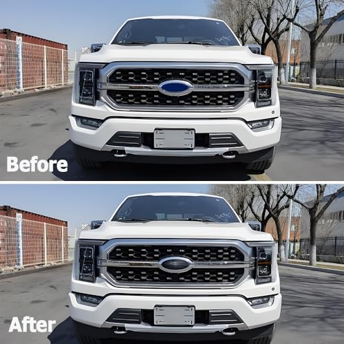 Image of 9.5 Inch Front Grille Rear Tailgate Emblem Compatible with 2015-2024 Ford F150,Overlay American Flag Decals Exterior Accessories, Black