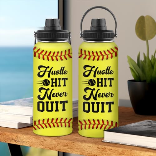 Image of SANDJEST Softball Water Bottle 32oz Stainless Steel Insulated Bottles for Men Women Sports Lovers Fan Players Coach - Softball Gifts for Birthday Christmas