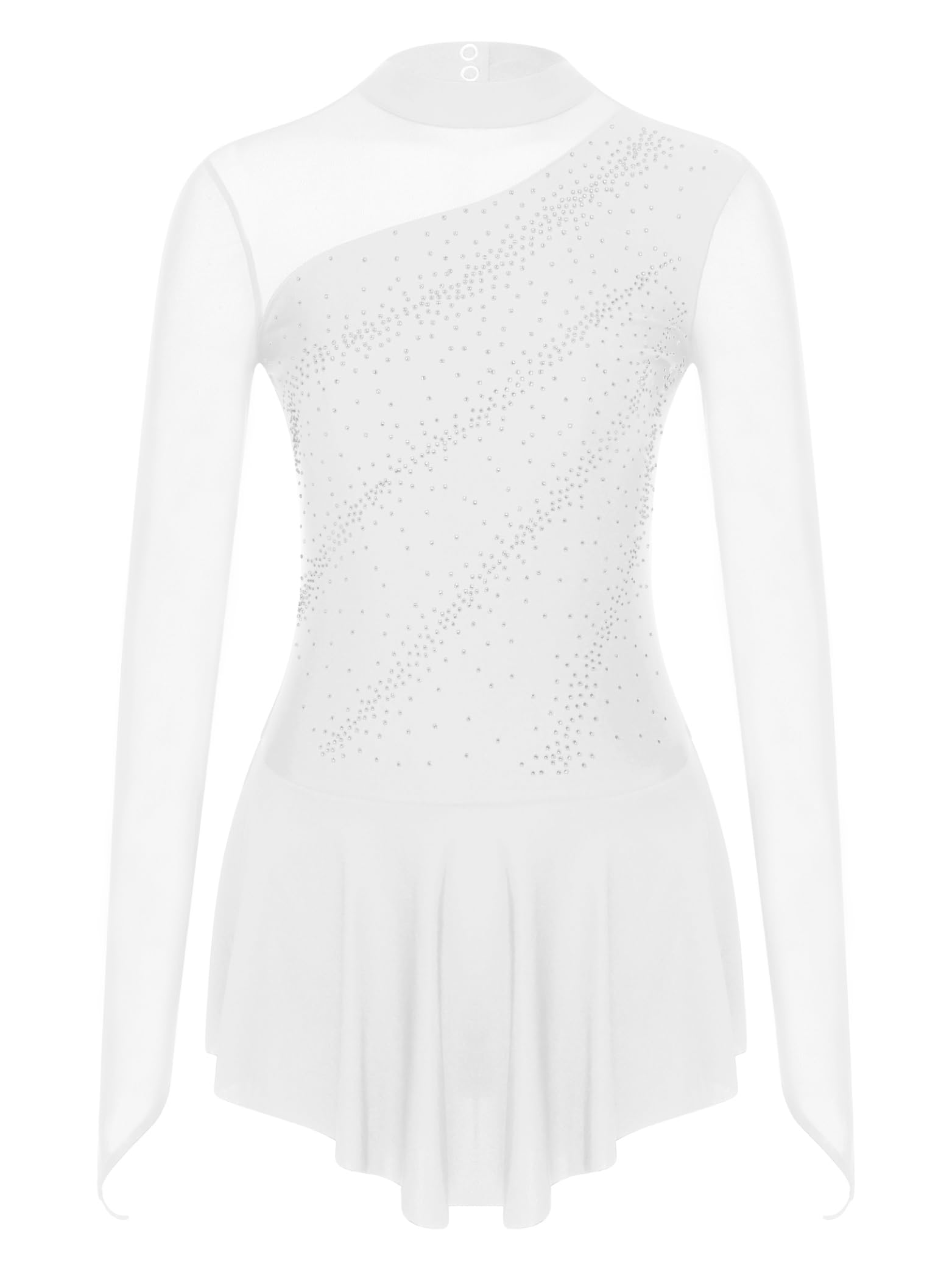 Vestido de baile para mujer, patinaje, manga larga, pedrería, con medias de patinaje artístico, conjunto, entrenamiento competitivo