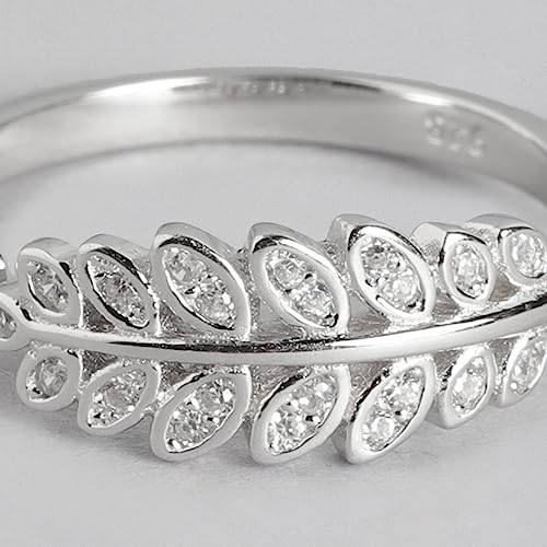 ZAVYA 925 Sterling Silver Designer Cubic Zirconia CZ Leaves Rhodium Plated Adjustable Ring | Gift for Women & Girls | With Certificate of Authenticity & 925 Hallmark - Image 5