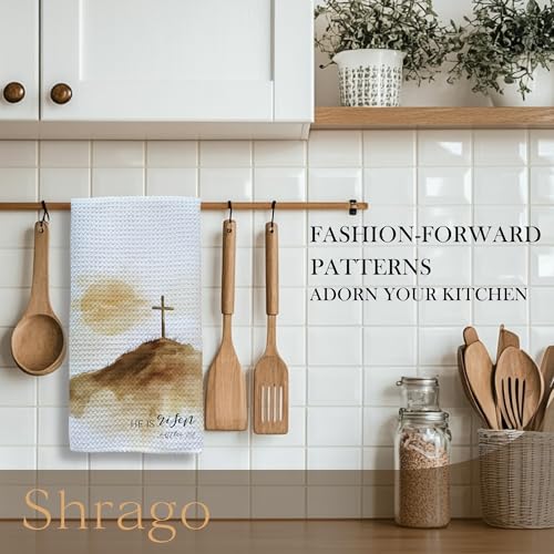 Image of He is Risen Easter Kitchen Towels, Christian Easter Dish Tea Towels for Kitchen, Matthew 28:6 Bible Verse Decorative Hand Towel for Bathroom Decor, 16x24 Inch