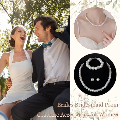 Pearl Necklace and Earring Set Pearl Wedding Jewelry Set for Women Chunky Pearls Choker Necklaces Stud Earrings Bride Bridesmaid Wedding Jewelry Gifts4