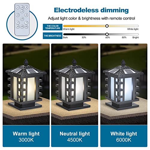 Dahgeo Led Solar Lamp Outdoor Post Lights Sensor With Power Base 2 Modes Outdoor Column Lights Die-Casting Aluminum Post Lights Fixture With Remote Control Tricolor Dimming #TOP2