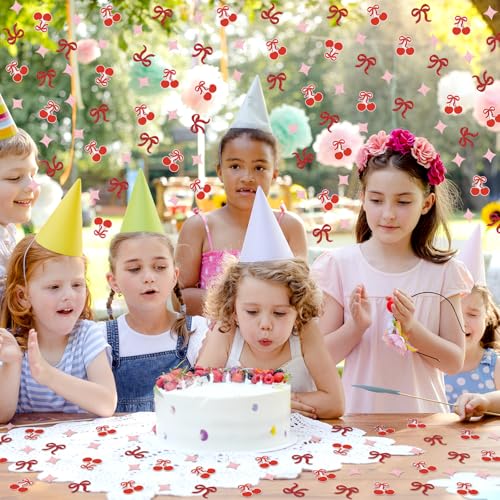 Image of Whaline 300 Pcs Coquette Table Confetti Red Bow Cherry Star Confetti Glitter Table Centerpieces for Birthday Baby Shower Party Decoration