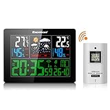 Excelvan Wetterstation AOK-5060C, Temperatur / Luftfeuchtigkeit Innen und Außen (5 Wettersymbole. Farbdisplay), schwarz