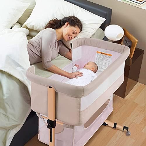 Baby Crib,3 in 1 Baby Bassinet Bedside Crib Adjustable Portable Bed for Infant,co Sleeper Bassinet Baby Newborn Must Have Bed,Light Beige