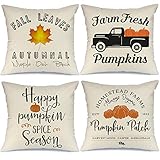 AENEY Fall Decor Pillow Covers 18x18 inch Set of 4 Fall Decorations Truck Pumpkin Patch Leaves Throw Pillows for Fall Thanksgiving Farmhouse Decorative Pillows A249