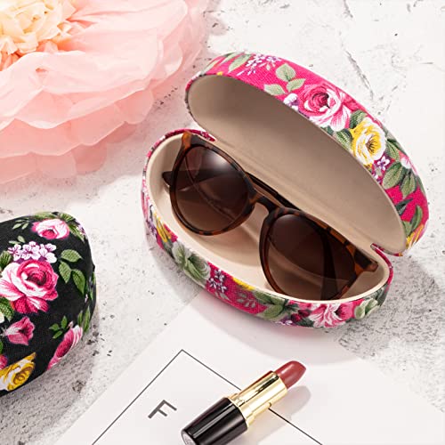 2 Pieces Oversized Hard Shell Sunglasses Case Spectacle Case Box Portable Hard Eyeglass Case Fabrics Floral Eyeglass Case With Clean Cloth #TOP4