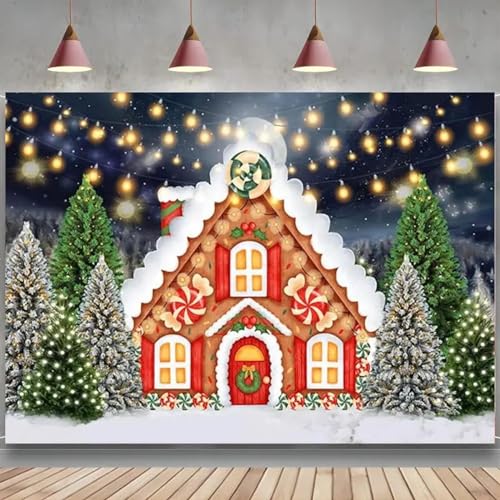 Feliz Navidad Fotografía de telón de Fondo Decoraciones de Fiesta de Navidad Árbol de Navidad de Invierno Casa de Pan de Jengibre Copo de Nieve Fondo Banner 350x240CM