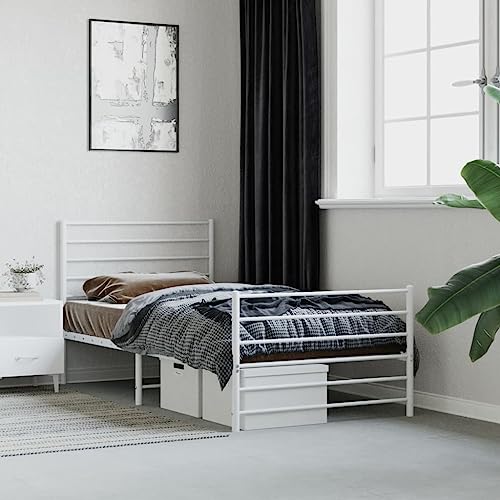 Keyroto Cama de matrimonio de hierro forjado con estructura de cama de matrimonio de hierro forjado con cabecero y piecero, de metal blanco, 75 x 190 cm