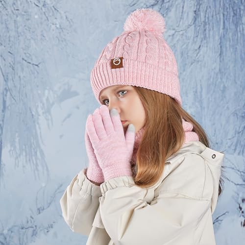 Image of ZOORON Kids Winter Hat Gloves Scarf Set, Girls Boys Hats Beanie with Pom