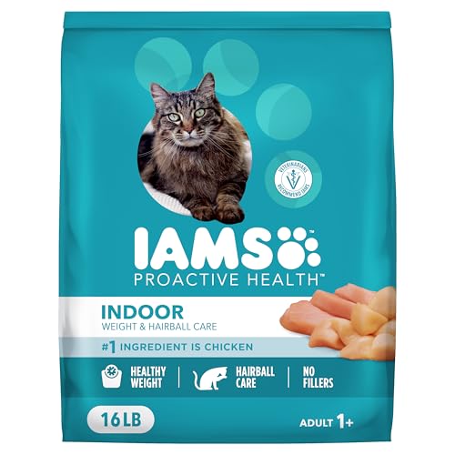 IAMS Proactive Health Indoor Weight Control & Hairball Care Adult Dry Cat Food, Chicken & Turkey Recipe, 16 lb. Bag