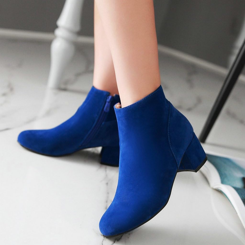 DINTAHA Suede Ankle Boots Chunky Low Heel Booties Round Toe Side Zip Up Fall Boots