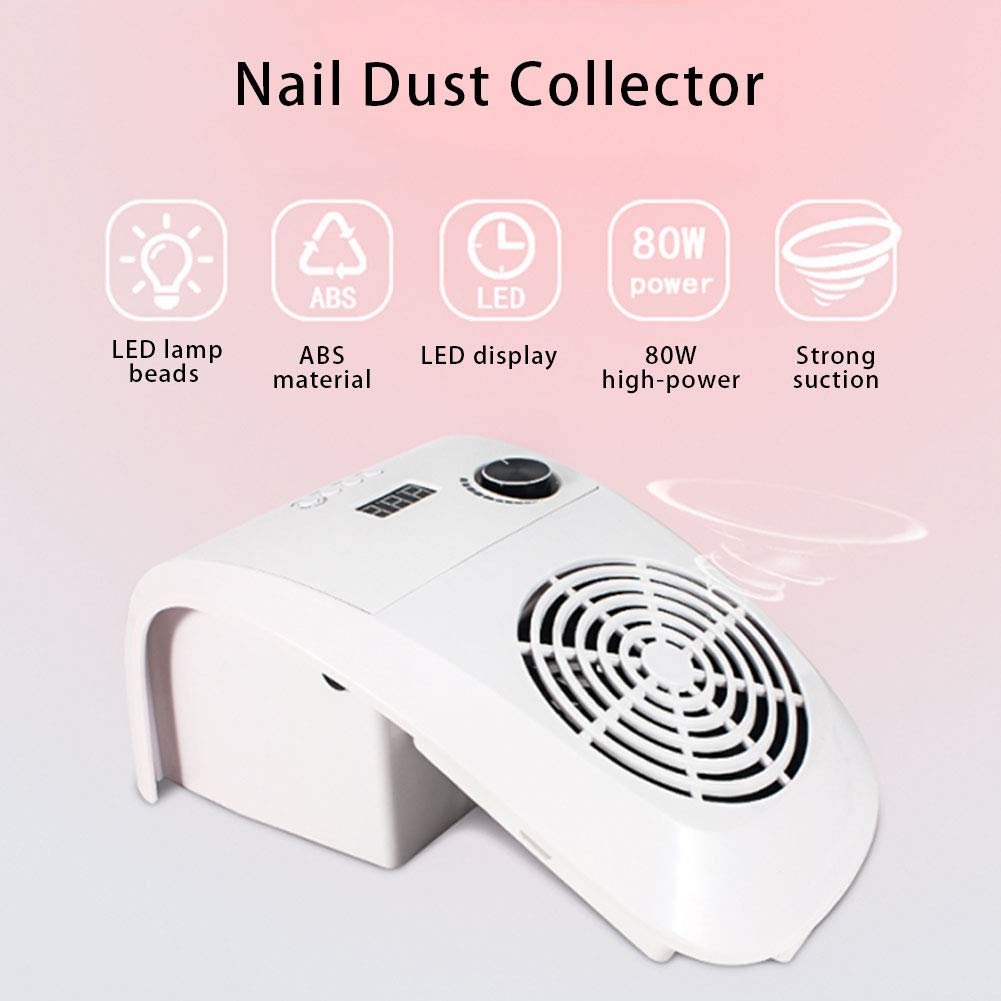Aspirador profesional de uñas de 80 W con succión potente, colector de polvo integrado y lámpara LED de curado (24 luces), ideal para salones y uso doméstico, compatible con enchufe europeo