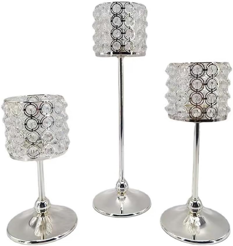 Silvery European Crystal Candle Holder Metal Ornament Home Candlelight Dinner Jewelry