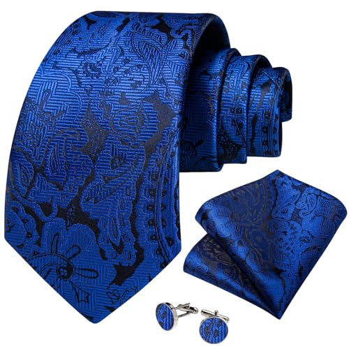 Image of DiBanGu Mens Paisley Tie Sets Silk Jacquard Woven Floral Necktie and Pocket Square Cufflinks Wedding Business Party