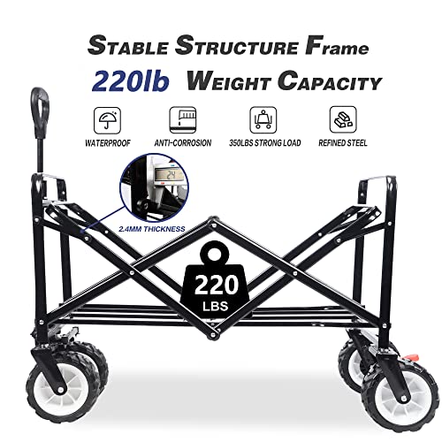 Collapsible Heavy Duty Folding Wagon Cart Utility Wagon All Terrain Beach Wheels Adjustable Handle Large Capacity Rolling Buggies Outdoor Garden Cart For Beach Camping Shopping Sports (Green) #TOP4