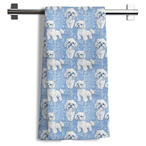 Nipil Shih Tzu Dog Gifts for Light Blue Chinoiserie Floral Decor Kitchen Towels，Blue Shih Tzu Dog Grandmillennial Decorative Dish Tea Towels for Kitchen Bathroom,16x24 Inch