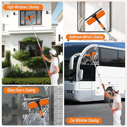 Image of 30FT High Window Cleaning Kit with Pole,2 in 1 Window Squeegee for Window Cleaning,5-24FT Professional Window Clean Pole Kit Include Replacement,180Rotatable Squeegee for Indoor /Outdoor High Windows