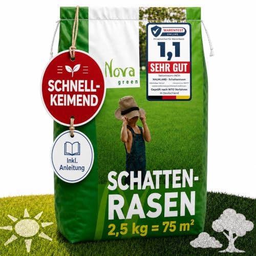 halmland Premium graszaad schaduwgras, snel kiemend, lente, 2,5 kg = 70 m², droogbestendig, robuust, diepgroen, ideaal voor gazonreparatie, gazon nazaaien, nieuw zaaien