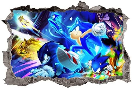 Adventure Sonic Wall Decals Art 3D Smashed Custom Hedgehog Kids Room Wall Decor Boys Bedroom Poster Mural Wallpaper Removable Vinyl Wall Stickers Gift (70"W x 46"H)