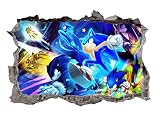 Adventure Sonic Wall Decals Art 3D Smashed Custom Hedgehog Kids Room Wall Decor Boys Bedroom Poster