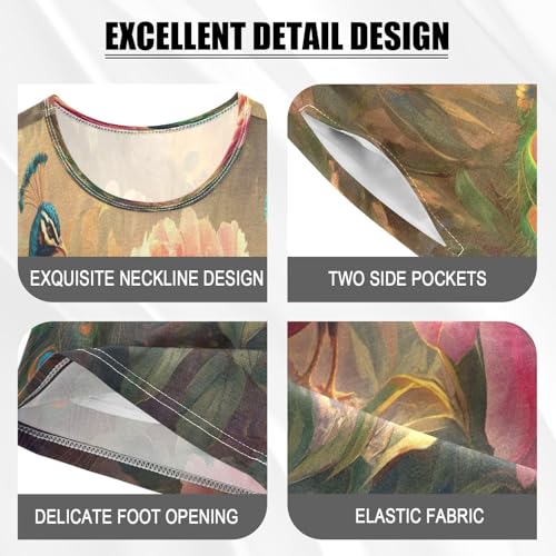 ALAZA Funny Peacock Peony Blossom Bird Pajamas Set Short Sleeve Cotton Sleepwear Summer Pjs 2 Piece 5-14Y4